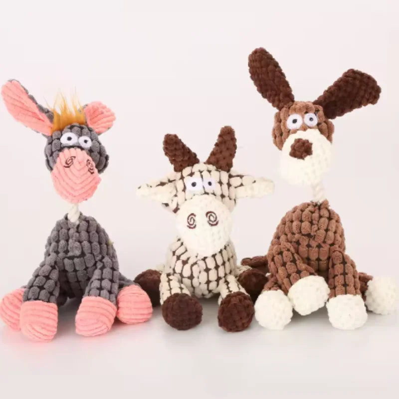 Plush Squeaky Donkey Dog Toy for Teething and Interactive Play