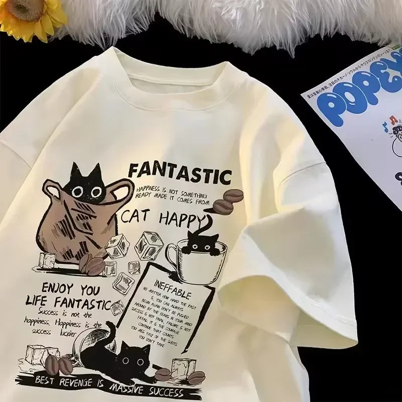 Camiseta de Mujer con Estampa Graciosa de Gato