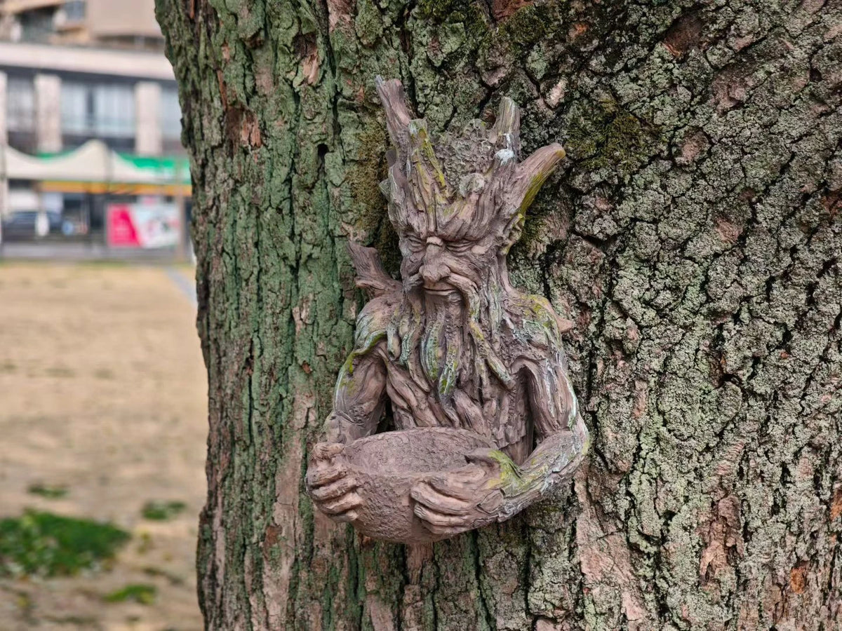 Tree Face Bird Feeder - Resin Tree Hugger Sculpture for Outdoor Garden