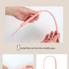 Three steps showing how to install an interactive cat teaser toy with a silicone mouse tail into a middle pipe.