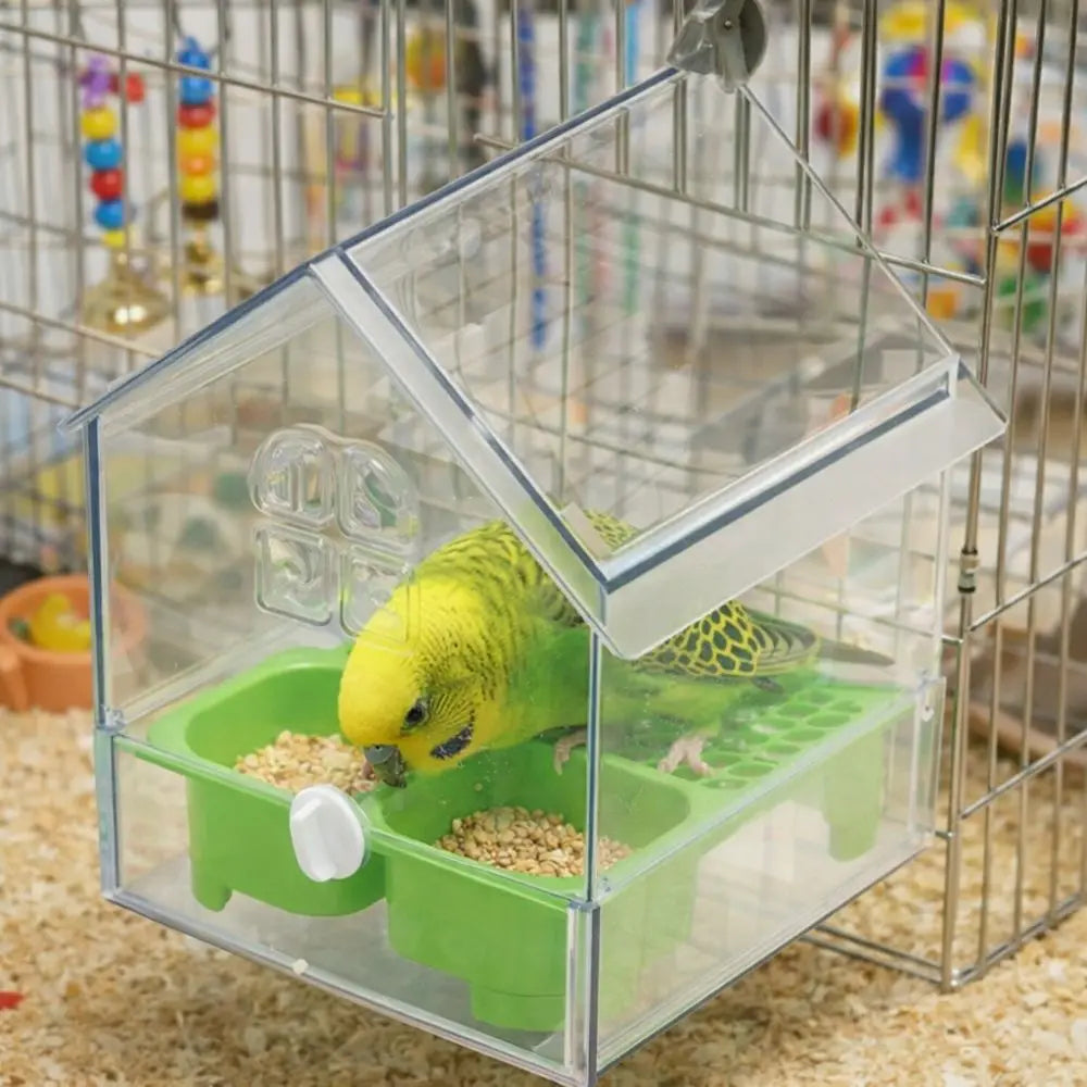 Hanging Parrot Feeder with Pull-Out Bath and Transparent Design