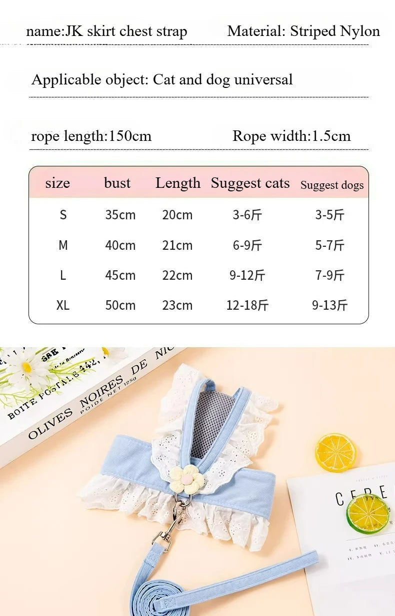 Princess Lace Pet Harness and Leash Set for Small Dogs and Cats