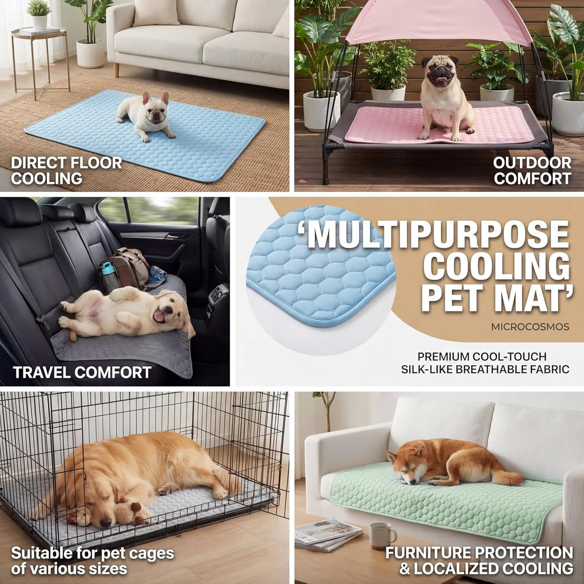 Ice Silk Cooling Pet Mat with Non-Slip Bottom