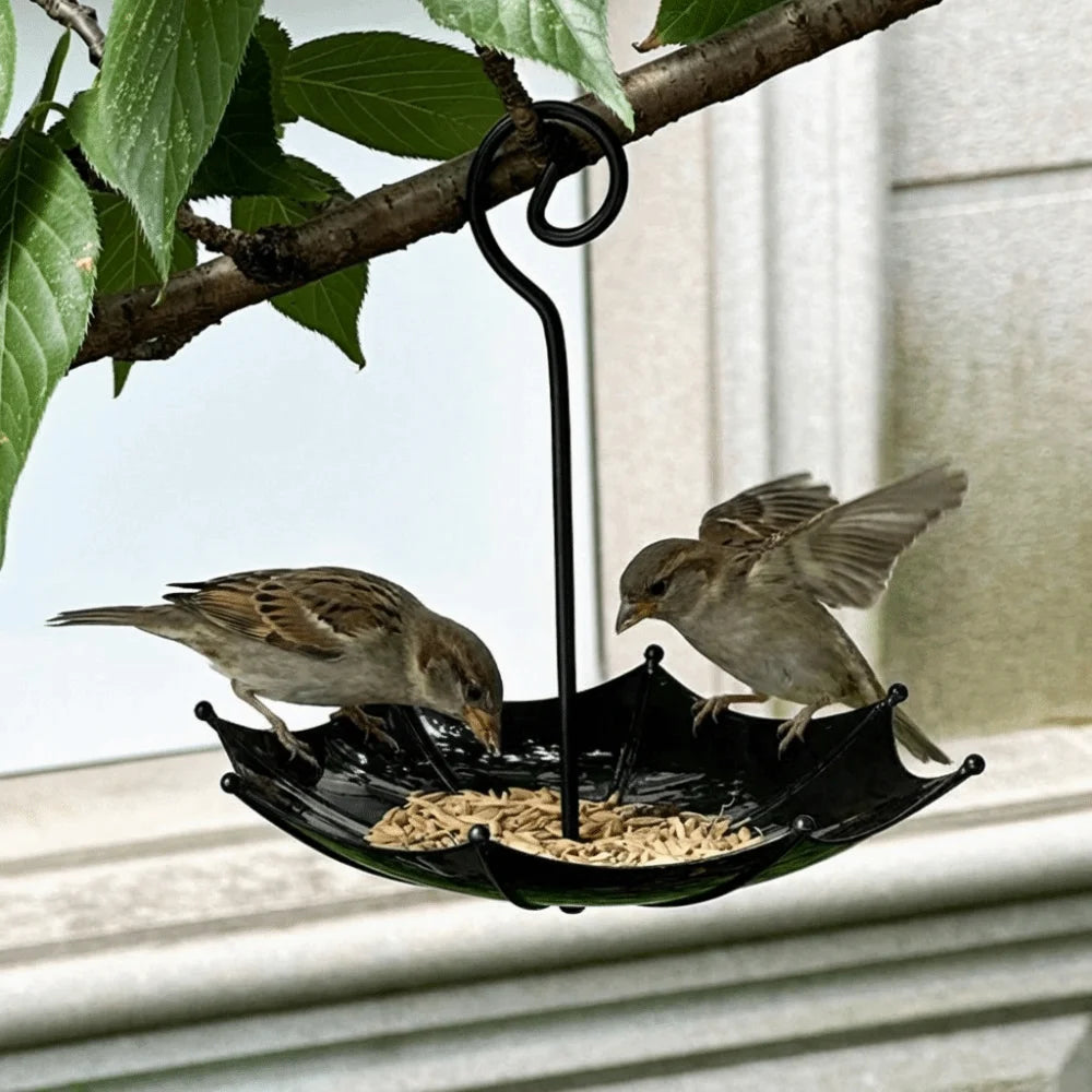 Umbrella-Shaped Hanging Bird Feeder with Leak-Resistant Design