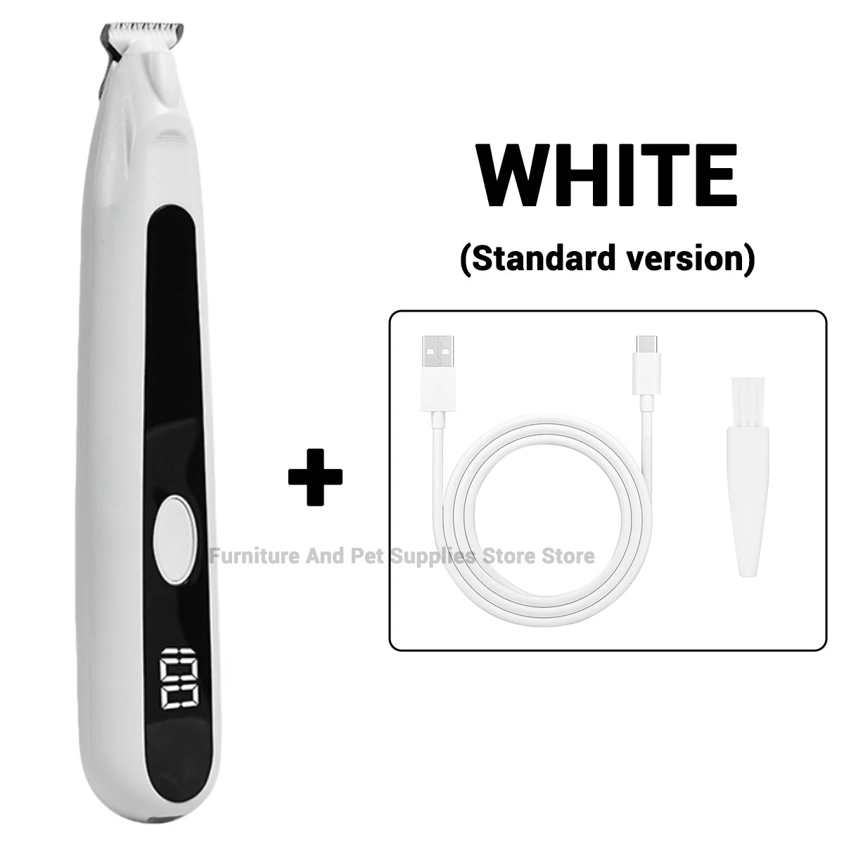 Weiße Standardversion eines Haartrimmers für Haustiere mit LED-Licht und Spulcord.