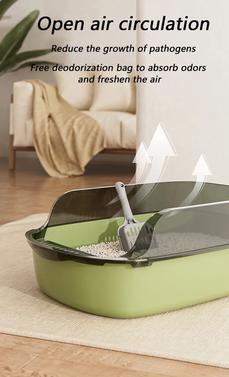 Semi-Enclosed Cat Litter Box with High Splash Guard