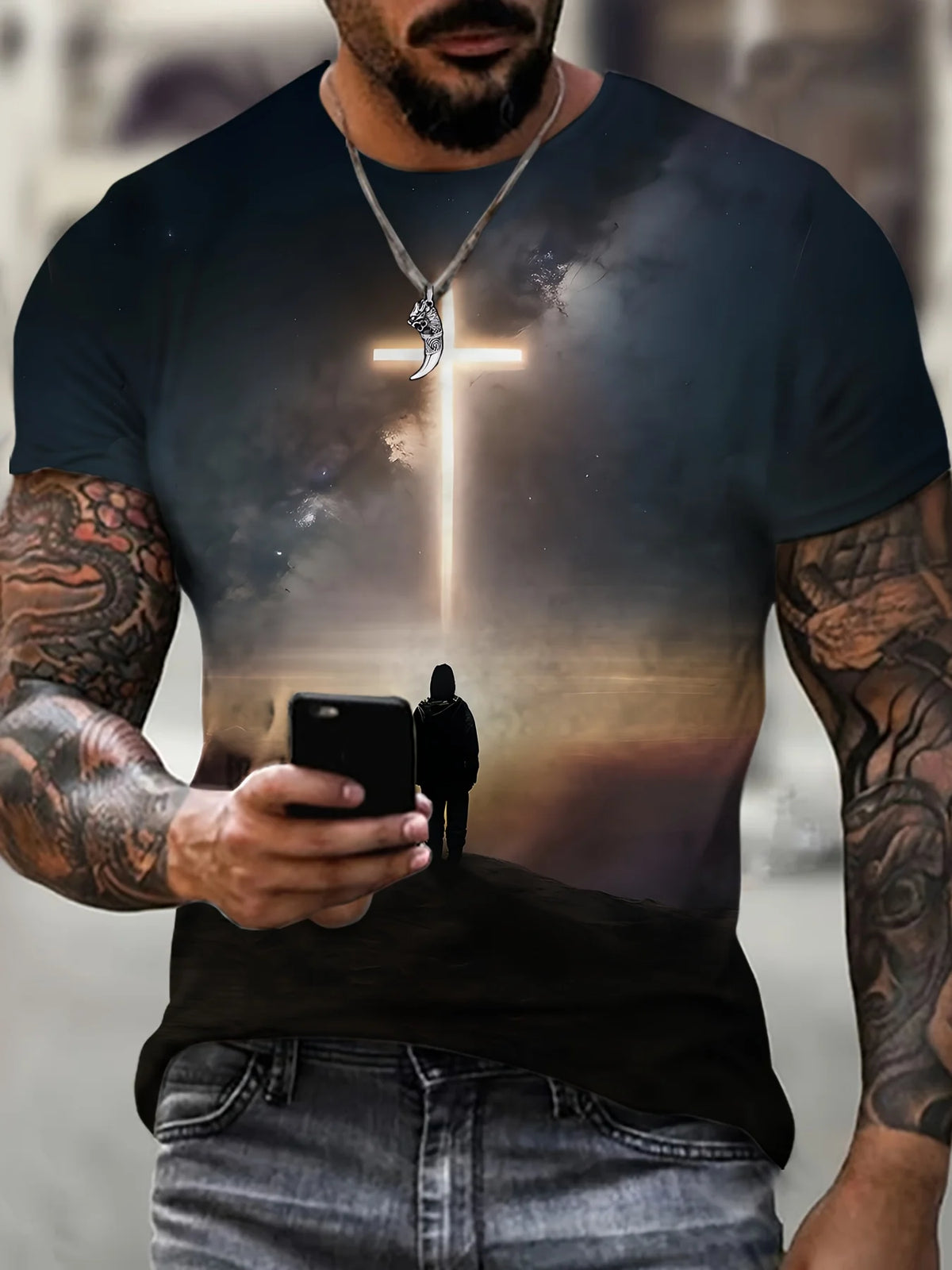 Faith-Inspired Graphic Crew Neck Tee for Men
