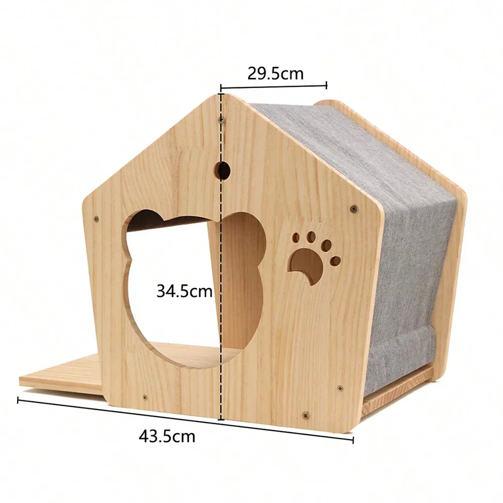 Wall-Mounted Wooden Cat Climbing Set with Sisal Scratching Post and Hammock