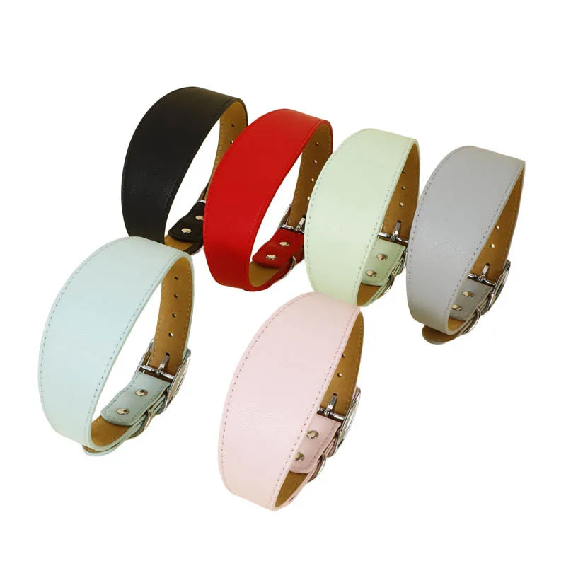 Wide Leather Dog Collar for Long-Necked Breeds