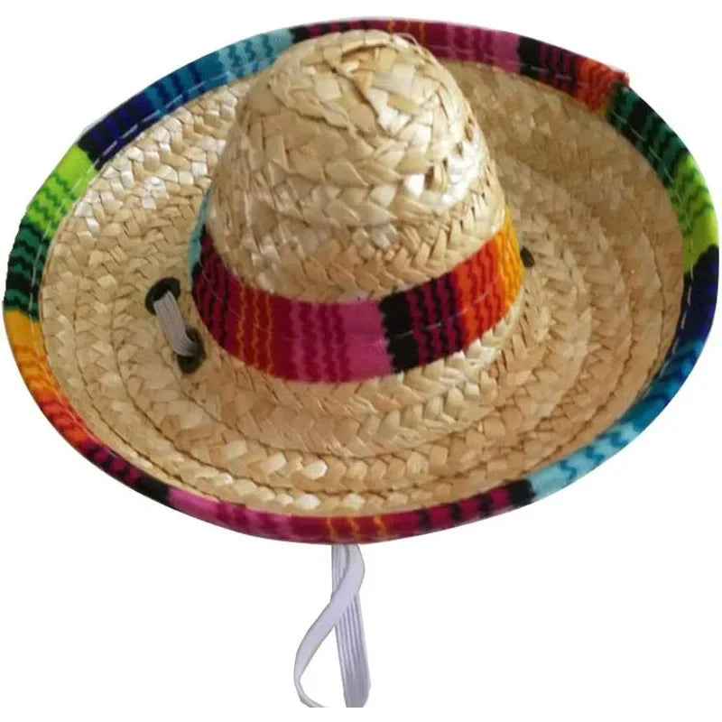 Gewebter Sombrero-Hut mit farbigen Streifen, für Haustiere entworfen.