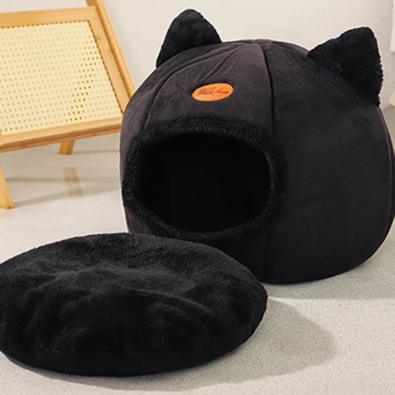 Cat Head-Shaped Cozy Cave Bed for Small to Medium Pets