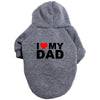 A gray plush winter hoodie with the text I love my dad printed on the back.