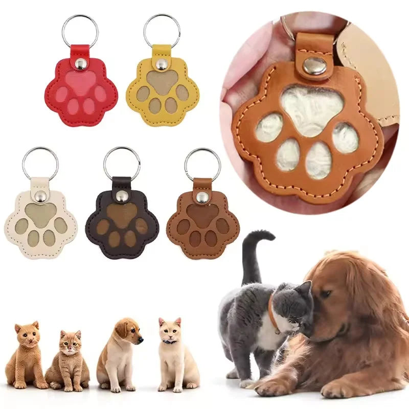 Various pet paw print leather airtag keepsakes and small dogs