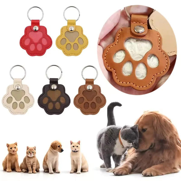 Various pet paw print leather airtag keepsakes and small dogs