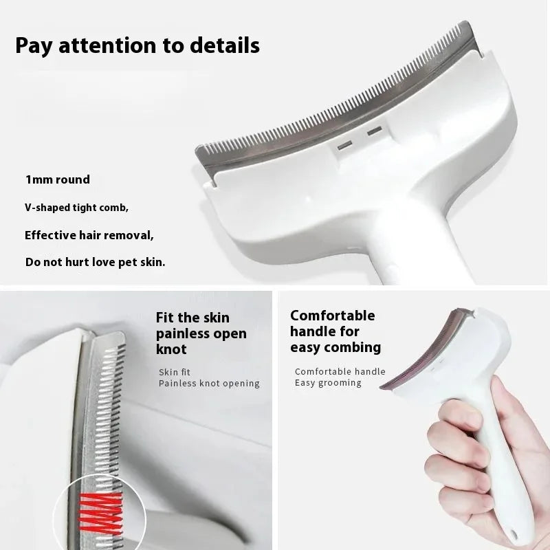 Pet Deshedding Brush with V-Tooth Comb - Gentle Undercoat Rake for Dogs & Cats