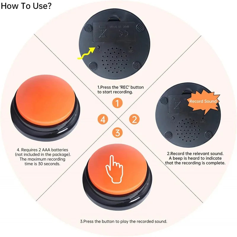 Recordable Pet Communication Buttons – 30-Second Voice Recording for Dog Training & Fun
