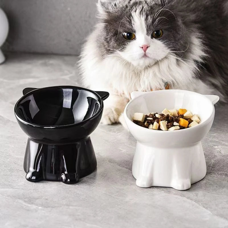 Elegant Elevated Pet Bowls Set - Anti-Slip, Wide Base (Black / White)
