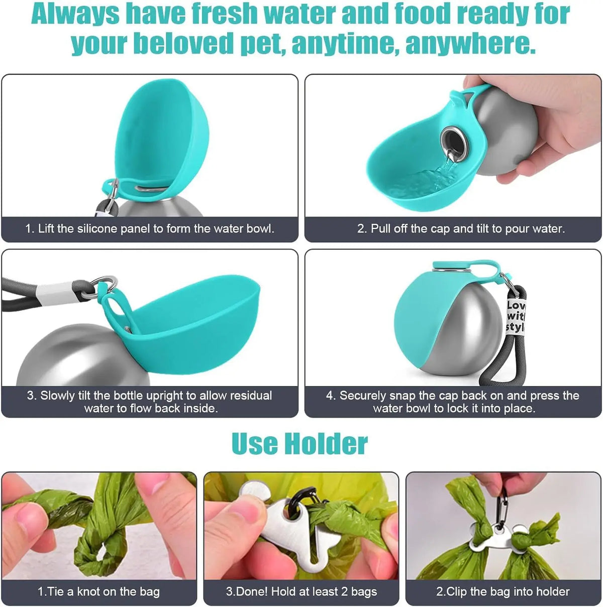 Portable 2-in-1 Dog Drinking Bottle with Collapsible Silicone Bowl