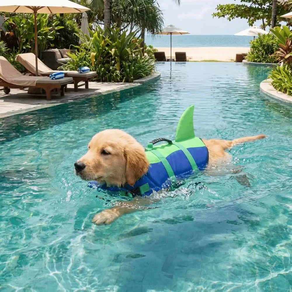 Shark-Shaped Dog Life Vest with High-Visibility Safety Features
