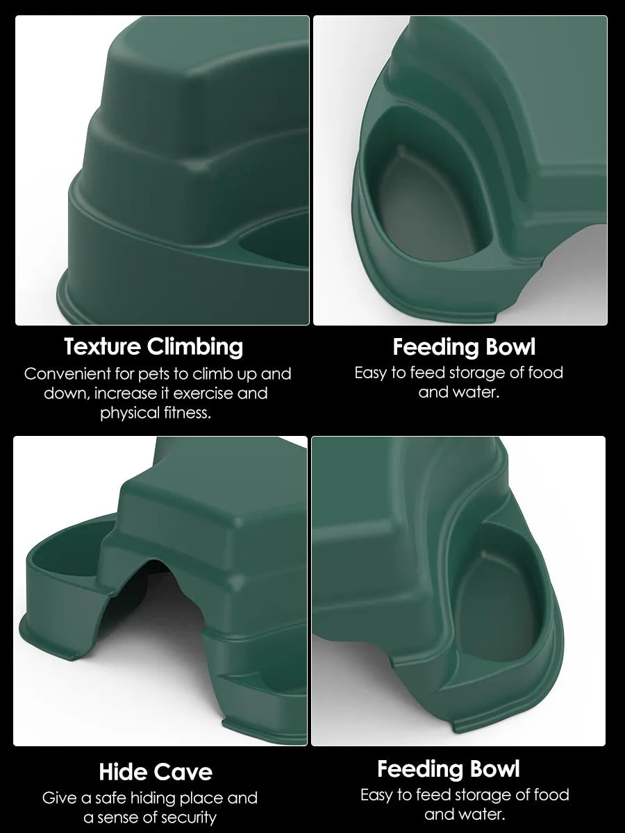 Reptile Hide Cave Decor with 2 Food Bowls