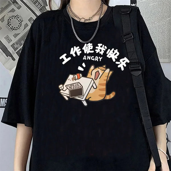 Camiseta de Mujer con Estampa Graciosa de Gato