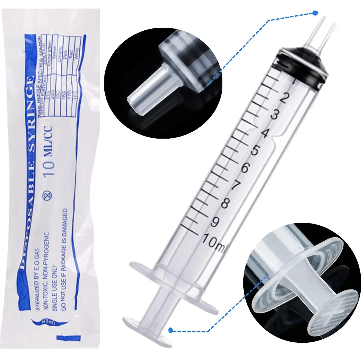 10ml Plastic Syringe for Liquid Measurement & Dispensing (Pack of 10)