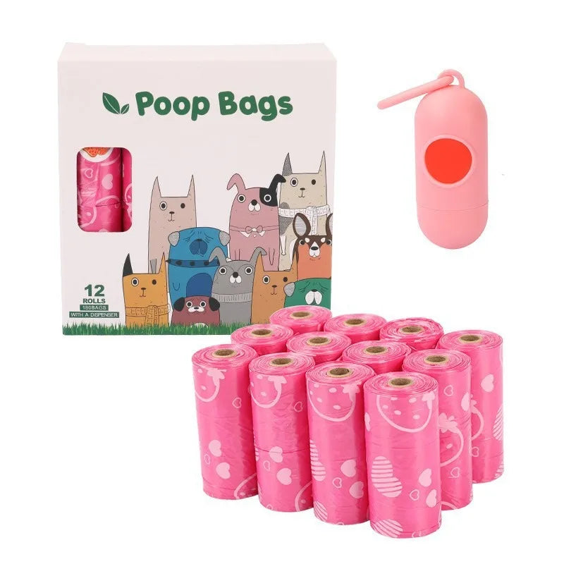 Extra Thick Leak-Proof Dog Poop Bags with Dispenser – Cute Heart Print