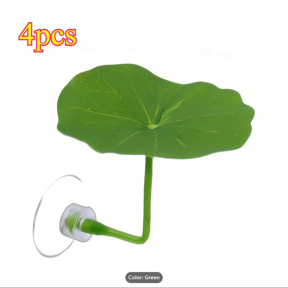 Four artificial green lotus leaves with stems and clear bases for a betta fish rest bed