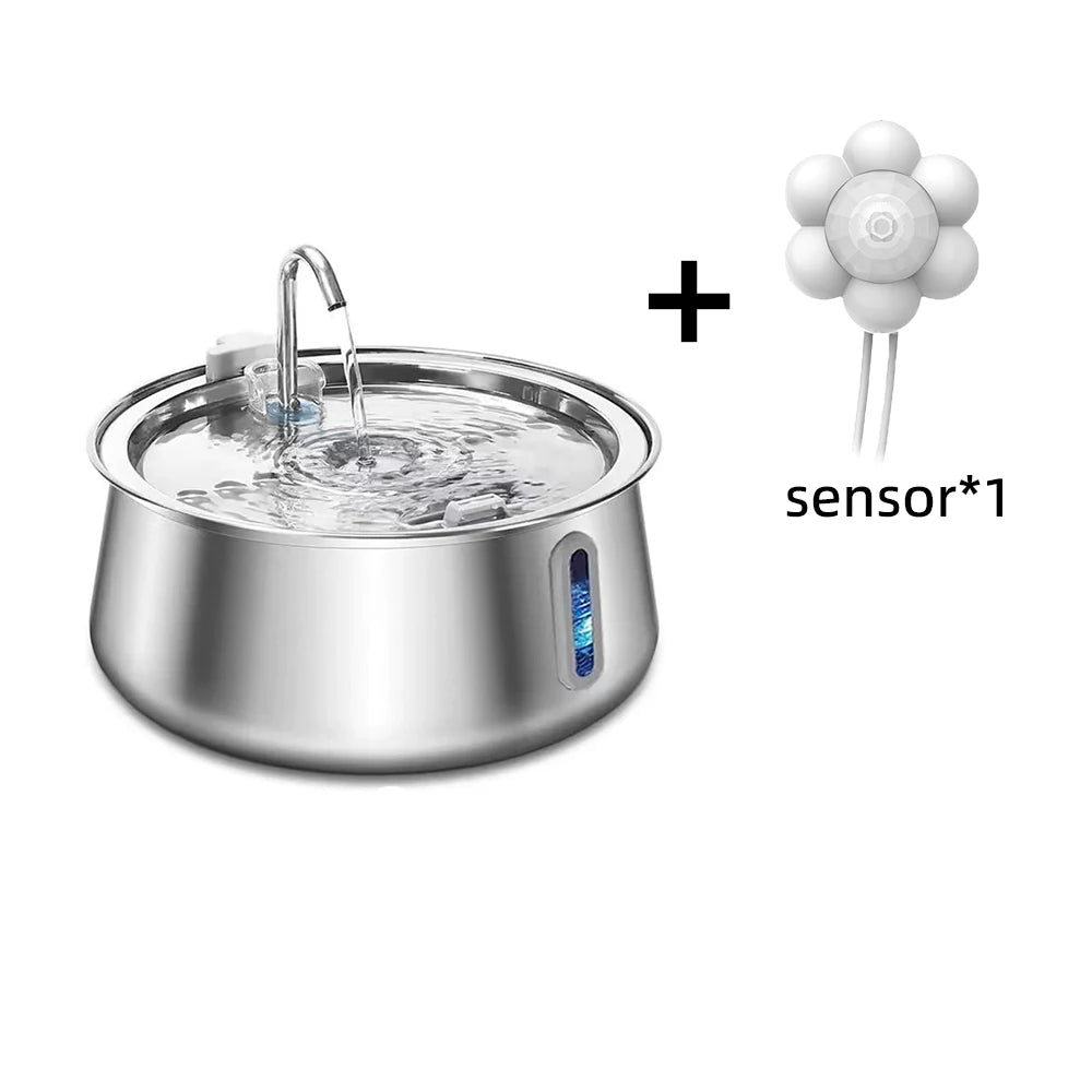 Fuente automática de agua para gatos de acero inoxidable con flujo visible y sensor