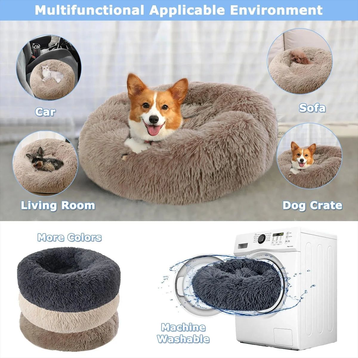 Cozy Plush Round Pet Bed for Dogs and Cats