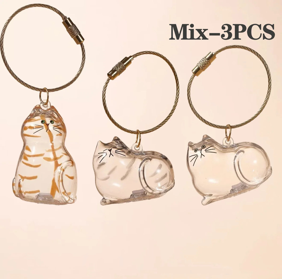 Mix of three glass cat figurines with leather cord for pet hair keepsakes