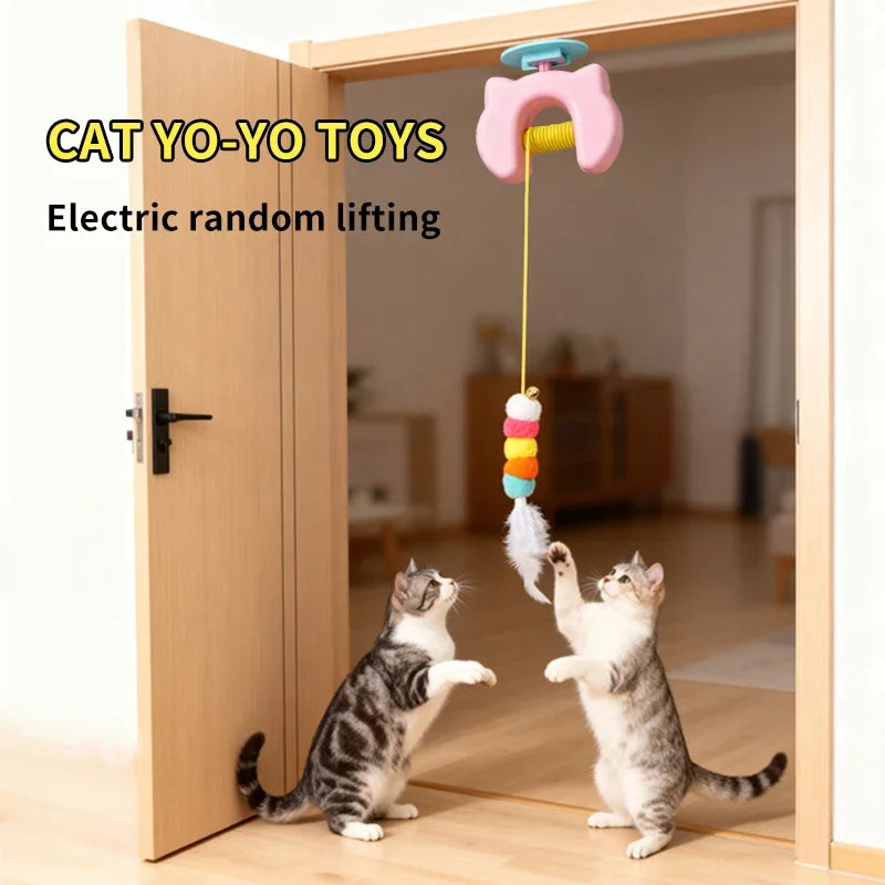 Smart Hanging Cat Toy with Feathers and Twin Ropes