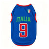 Gilet maillot de sport bleu et rouge pour animaux avec le numéro 9 et l'emblème du drapeau italien