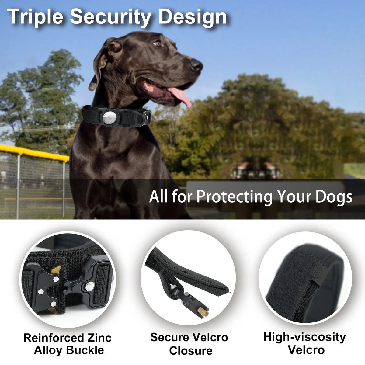 Tactical Dog Collar with AirTag Holder and Control Handle for Medium and Large Dogs