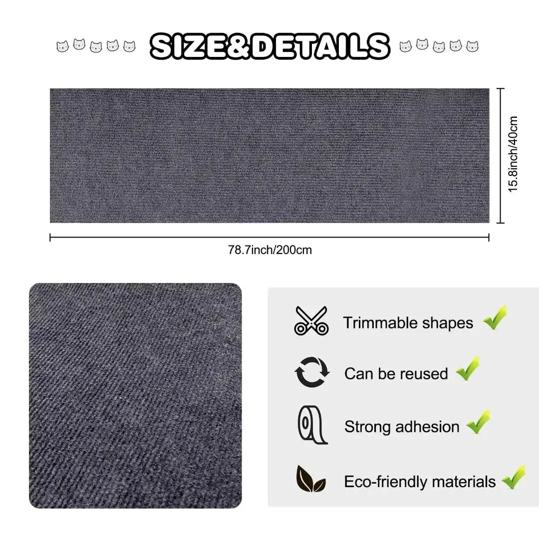 Alfombrilla rectangular gris autoadhesiva para proteger muebles de arañazos de gatos, con formas recortables y eco-friendly