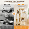 A cat tree tower with scratching posts and cozy condos designed to provide a better life for cats.