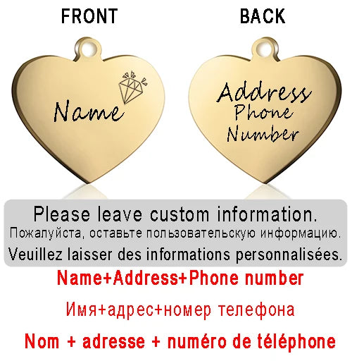 Personalized Pet ID Tag for Collar - Engraved Heart Tag