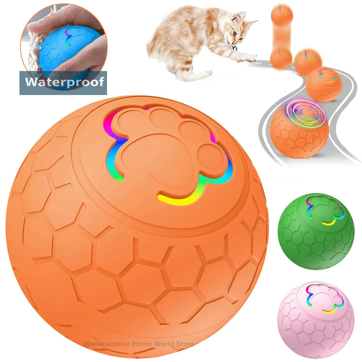 Orange interaktiver elektronischer Spielball mit Katzenpfettdesign und grüne Version