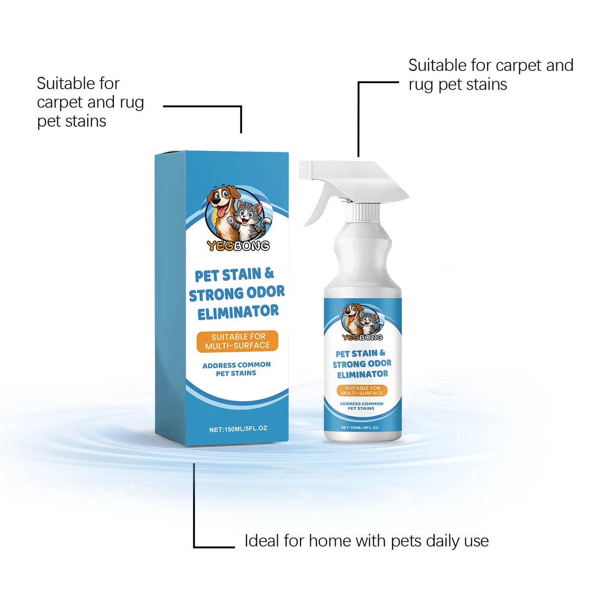 Pet Stain & Odor Remover Spray – Multi-Surface Cleaner for Carpets, Fabric & Furniture