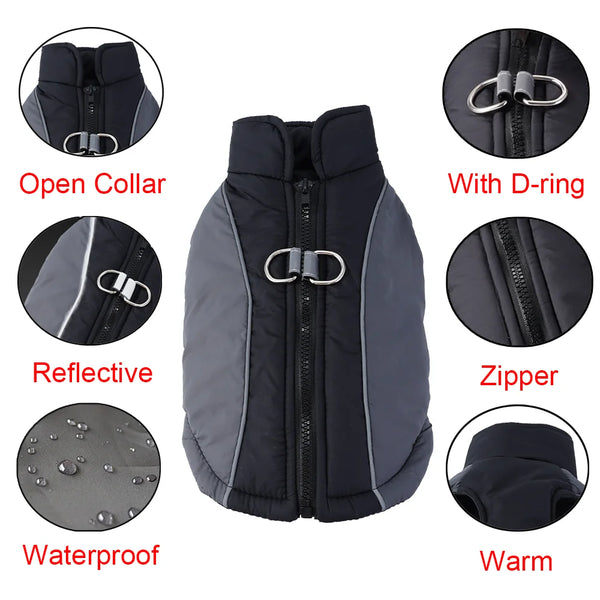Waterproof Pet Vest Coat for Winter Reflective Dog Jacket