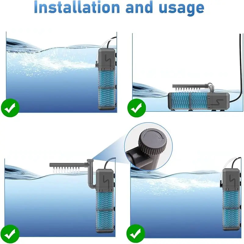 3-in-1 Silent Aquarium Filter with Wave Maker and Oxygenation