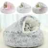 Winter Plush Round Cat Bed 2-in-1 Warm Cat House