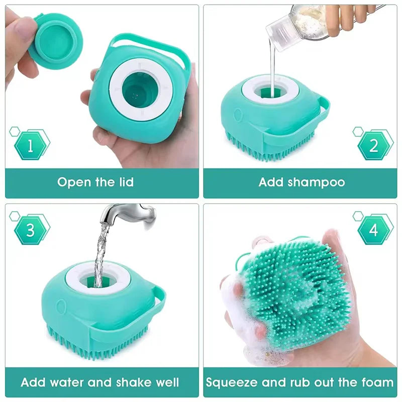 Silicone Pet Bath Massage Brush with Foam Dispenser