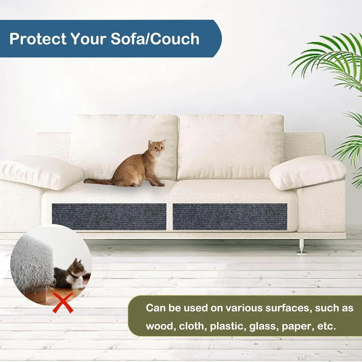 Self-Adhesive Trimmable Cat Scratching Mat for Furniture Protection