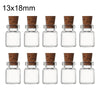 A set of 10 mini glass bottles with cork stoppers, packaged for sale.
