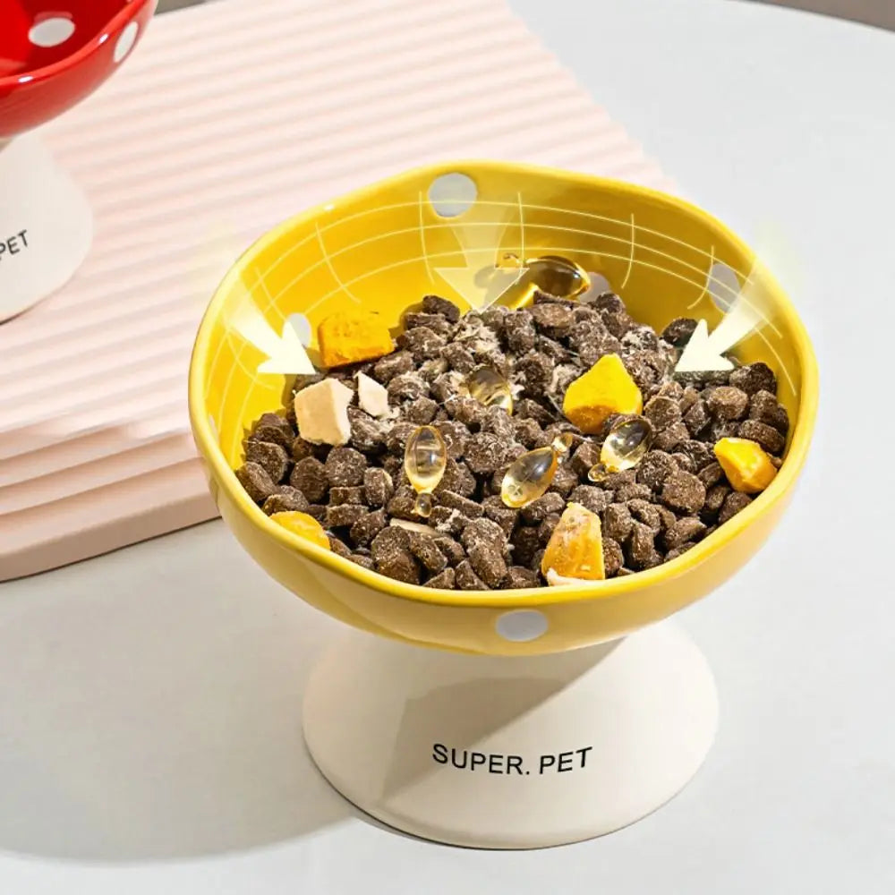 Ceramic Mushroom Cat Bowl with Raised Edge