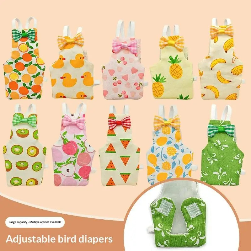 Pañales ajustables para aves con diseños de frutas y animales para loros