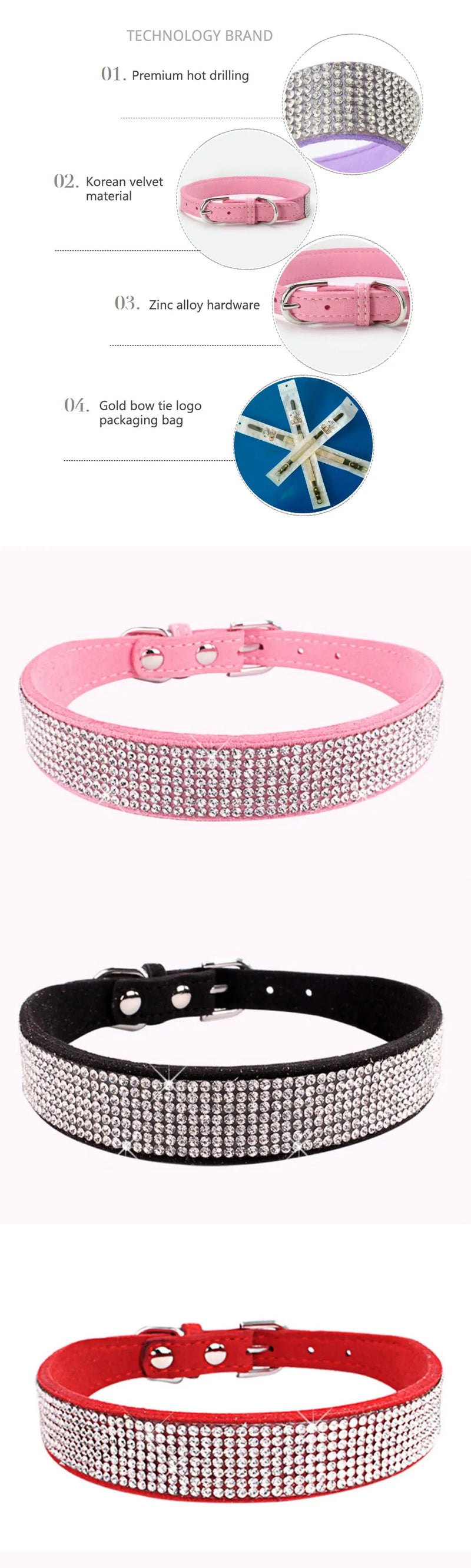 Kristall-Straß-Halsband aus Leder