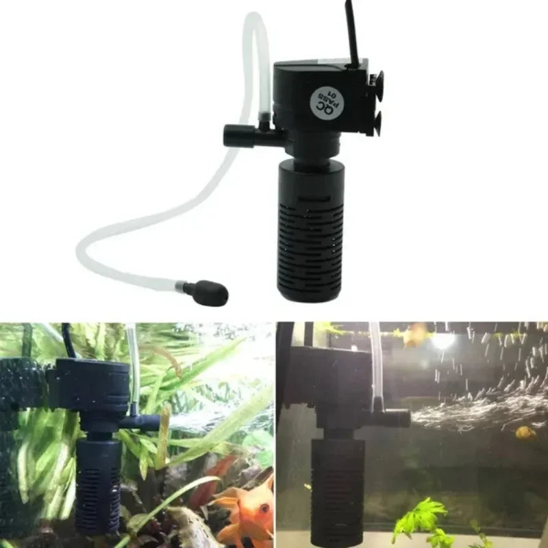 Mini 3-in-1 Submersible Aquarium Filter with Aeration