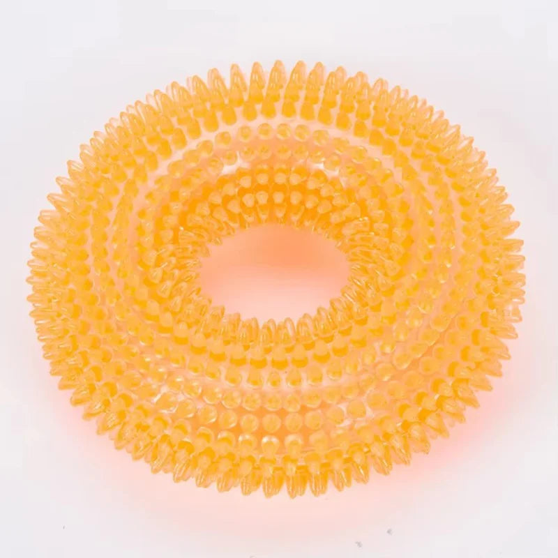 Bite-Resistant Squeaky Dog Chew Toy with Spiky Teething Ring